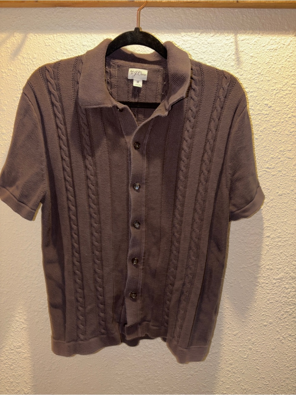 J. Crew Men's Short Sleeve Button-Down Knit Polo in Brown 100% Cotton